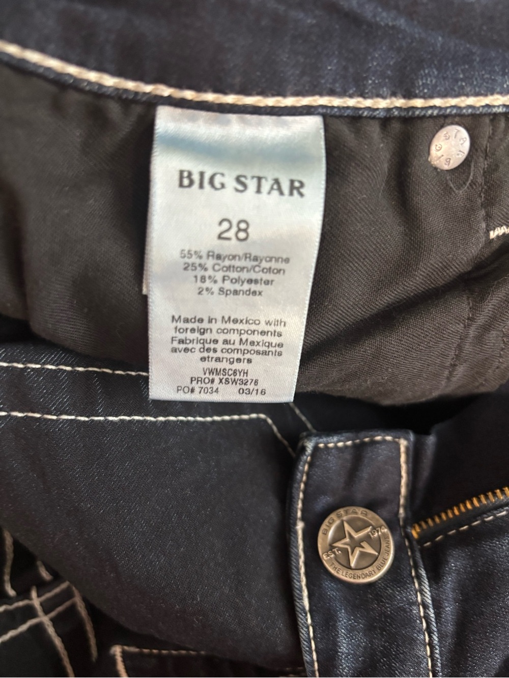 Big Star Dark Blue Slim womens Jeans with Contrast Stitching size 28 - Picture 4 of 4